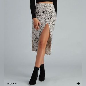 NEW white and black leopard print high slit midi skirt